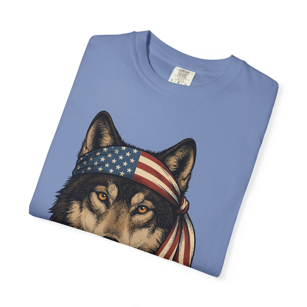 Wolf Face T-Shirt 4th Of July Wildlife Gift Women Retro T-Shirt Lupine T-Shirt Independence Day Fan Vintage T-Shirt Animal Graphic Sketch Flag