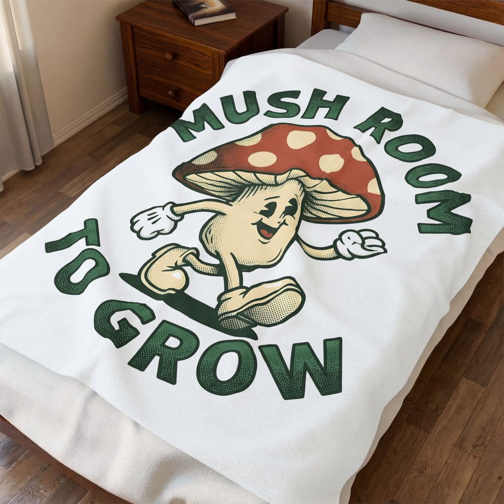 Funny Mushroom Blanket Funny Outdoors Gift Women Classic Blanket Toadstool Blanket Humor Fan Vintage Blanket Camping Graphic Hand Drawn Smiley Face