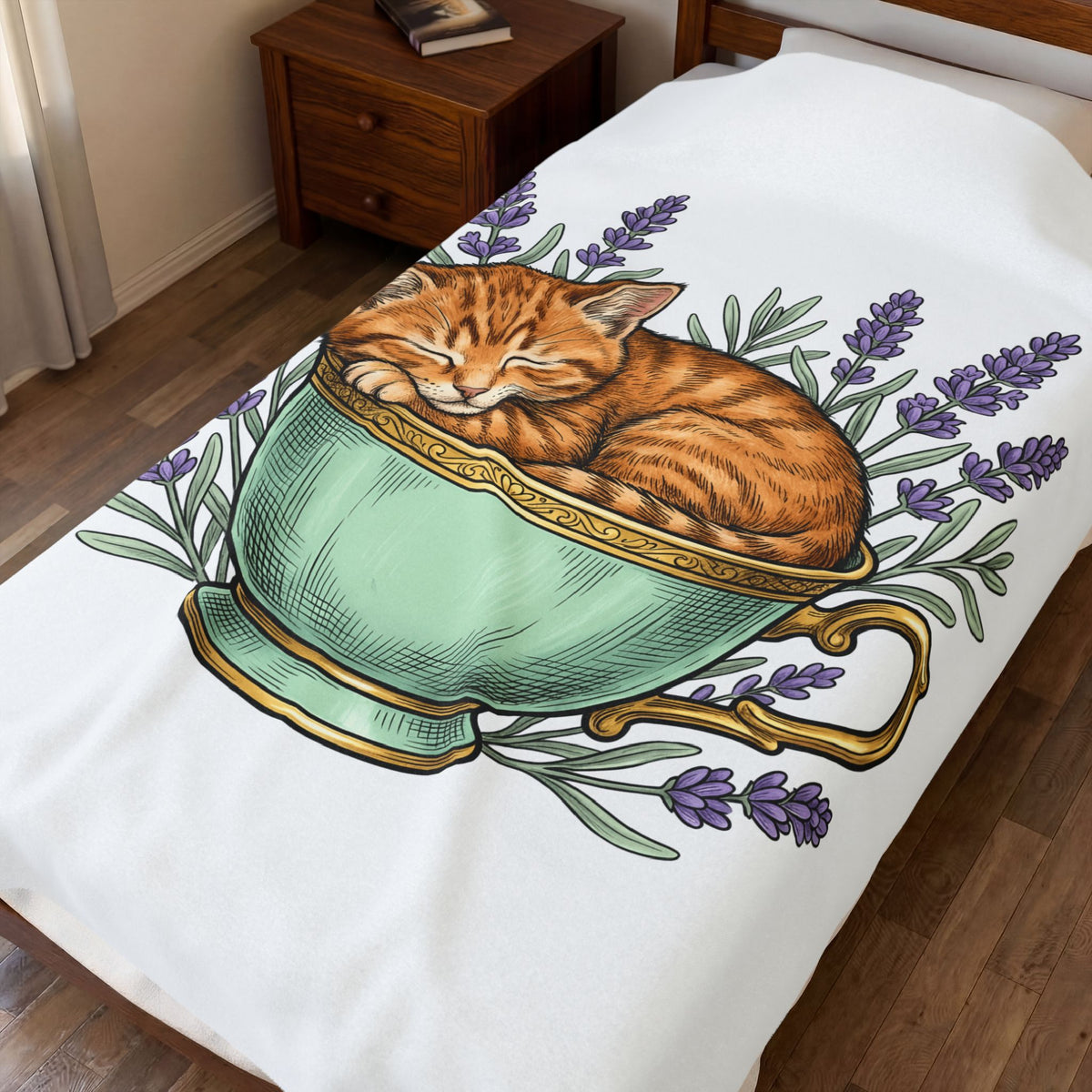 Kitten Cup Blanket Cat Garden Gift Women Line Art Blanket Cat Blanket Blanket Cat Fan Feline Graphic Blanket Floral Design Hand Painted Flower Blanket