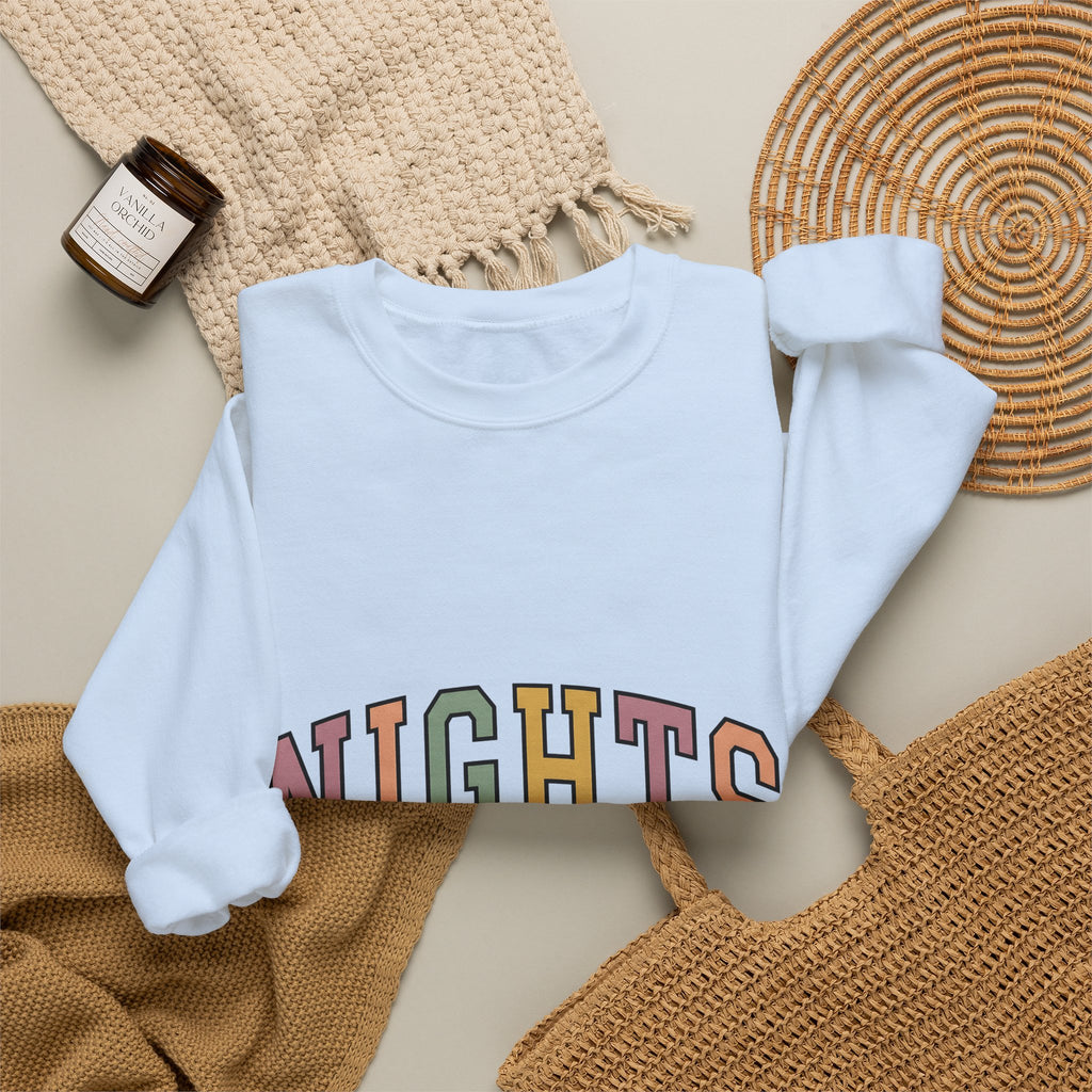 Varsity Lettering Design Sweatshirt Nurses Graveyard Shift Gift Women Pale Hues Sweatshirt Letterman Sweatshirt Nursing Enthusiast Pastel Sweatshirt Night