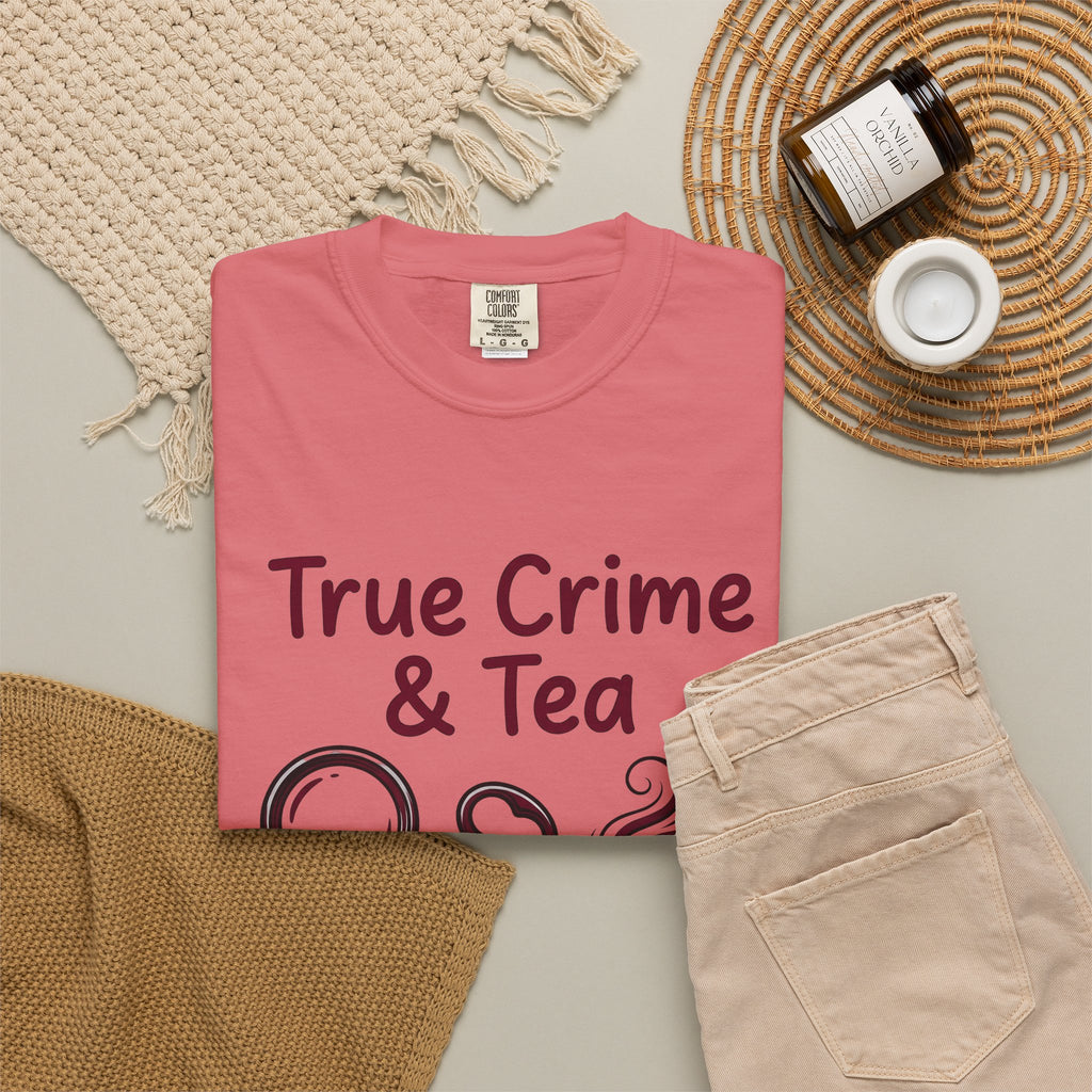 Teacup T-Shirt Drinks Suspense Gift Women Line Art T-Shirt Teapot T-Shirt Beverage Fan Illustration Graphic Mystery Cartoon Magnifier T-Shirt