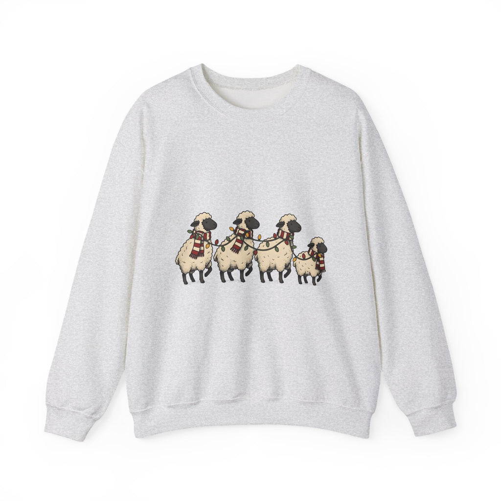 Sheep Herd Sweatshirt Christmas Wildlife Gift Women Lovable Sweatshirt Flock Sweatshirt Xmas Fan Cartoon Sweatshirt Animal Graphic Doodle Festive Lights Sweatshirt