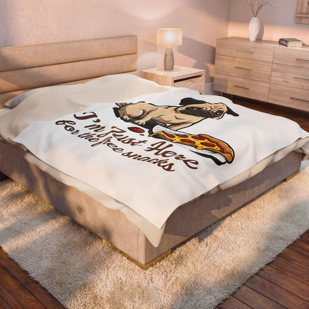Pug Dog Blanket Dog Meals Gift Women Line Art Blanket Pugs Blanket Dog Fan Illustrated Design Food Graphic Blanket Sketch Pizza Piece Blanket