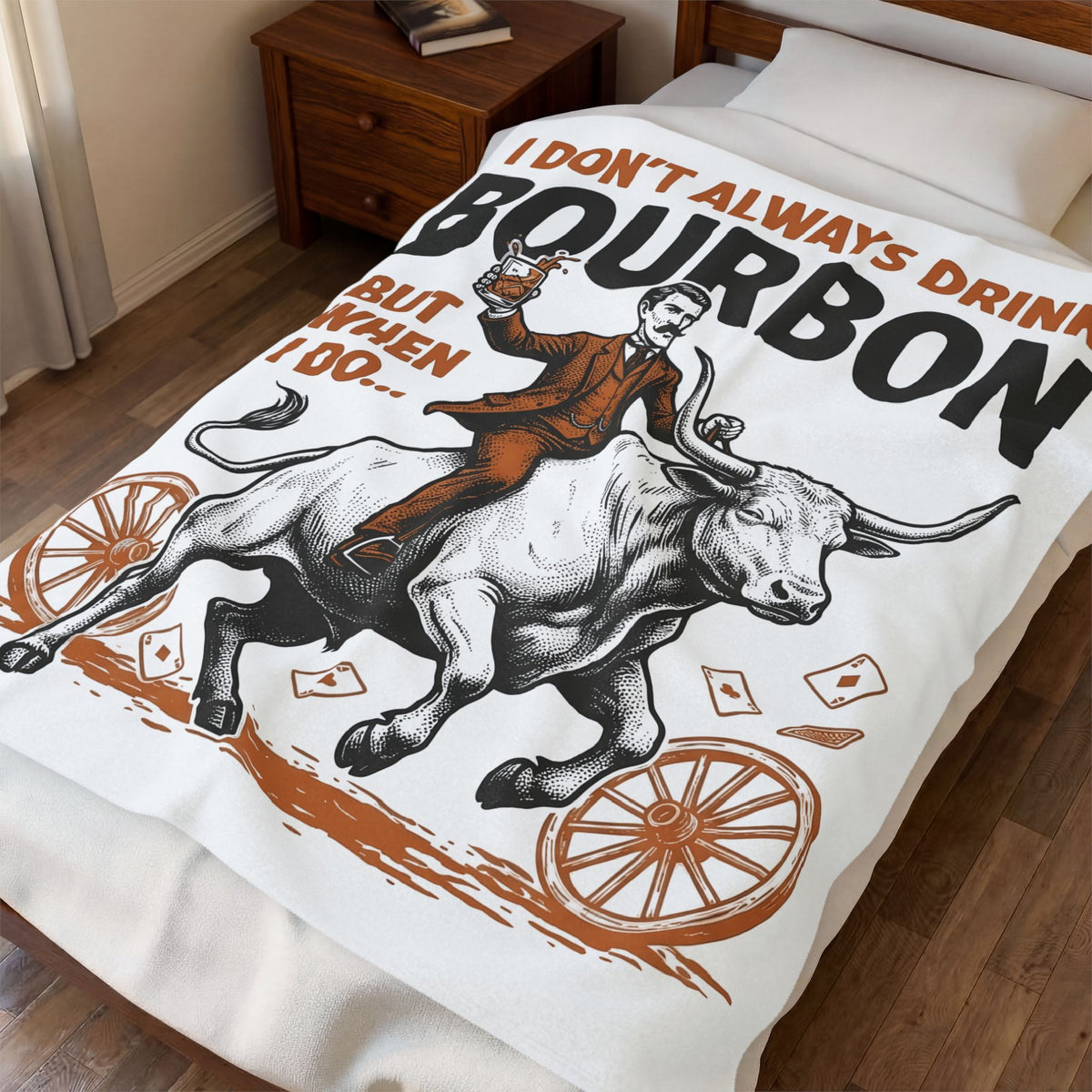 Bull Rider Blanket Funny Liquor Gift Women Hand Drawn Blanket Cowboy Blanket Humor Fan Illustrated Blanket Boozy Graphic Doodle Card Deck Blanket
