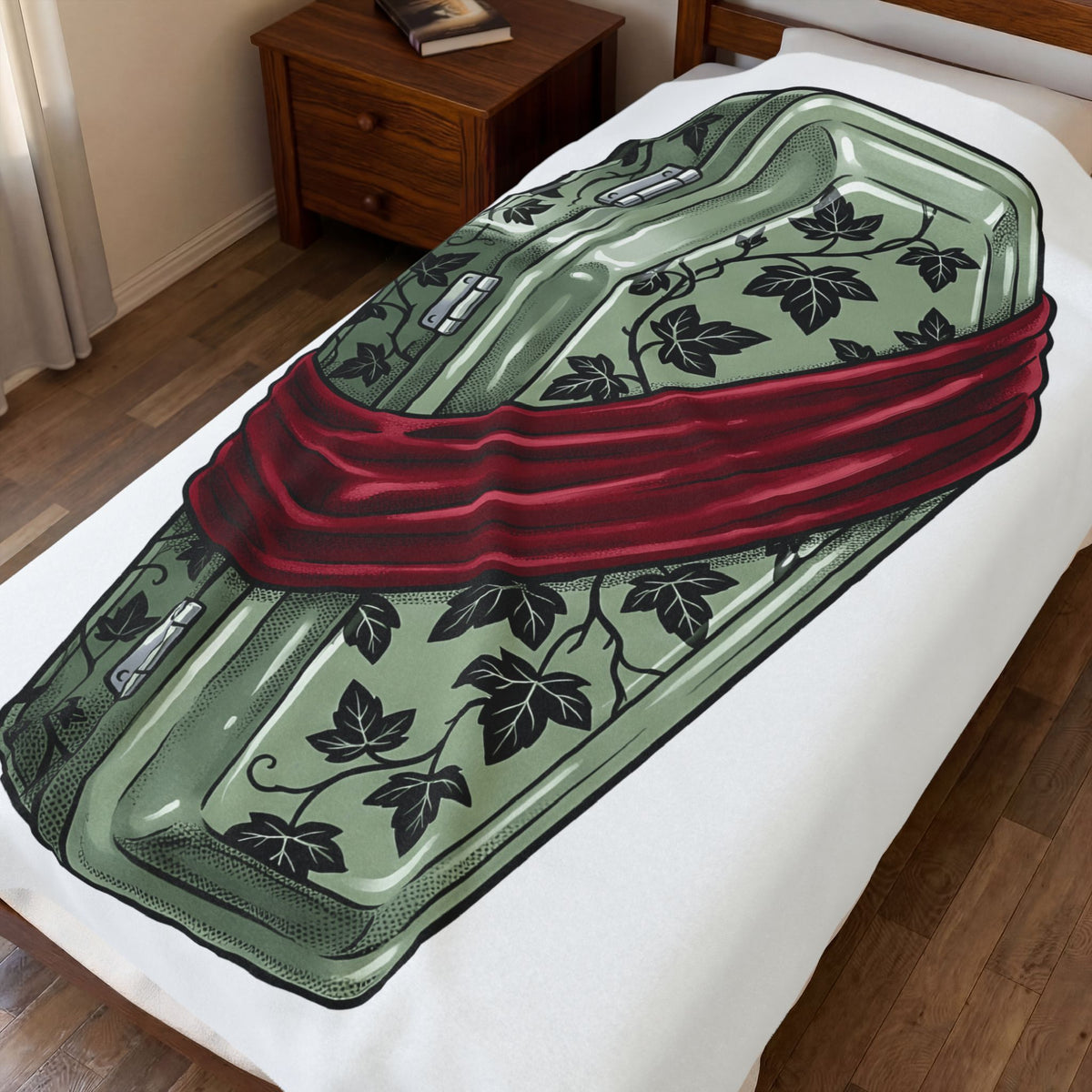 Blossom Coffin Blanket Halloween Macabre Gift Women Eerie Blanket Flower Coffin Blanket Horror Fan Dark Blanket Morbid Graphic Antique Crimson