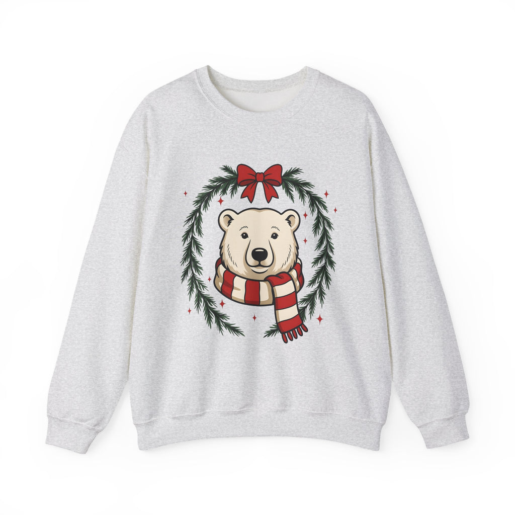 Arctic Bear Sweatshirt Christmas Wildlife Gift Women Comic Sweatshirt Polar Bear Sweatshirt Xmas Fan Cartoon Sweatshirt Animal Graphic Sketch Garland Sweatshirt