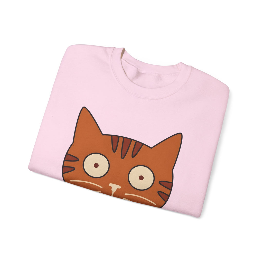 Cat Face Sweatshirt Cat Humor Gift Women Cartoon Sweatshirt Kitten Sweatshirt Cat Fan Toon Sweatshirt Funny Graphic Minimalist Wide Eyes Sweatshirt
