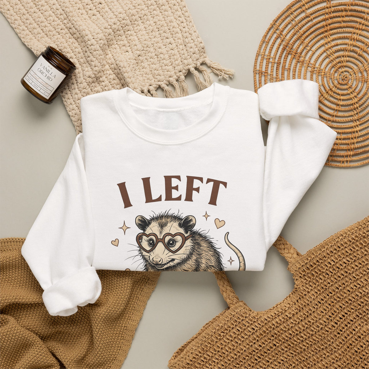 Opossum Glasses Sweatshirt Possum Cuisine Gift Women Sketch Sweatshirt Eyeglasses Sweatshirt Opossum Fan Drawing Design Retro Slice Sweatshirt