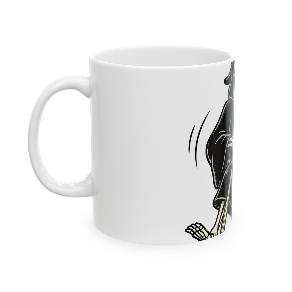 Reaper Skull Mug Halloween Cranium Gift Women Animated Mug Grim Reaper Mug Horror Fan Death Skull Graphic Mug Old School Sickle