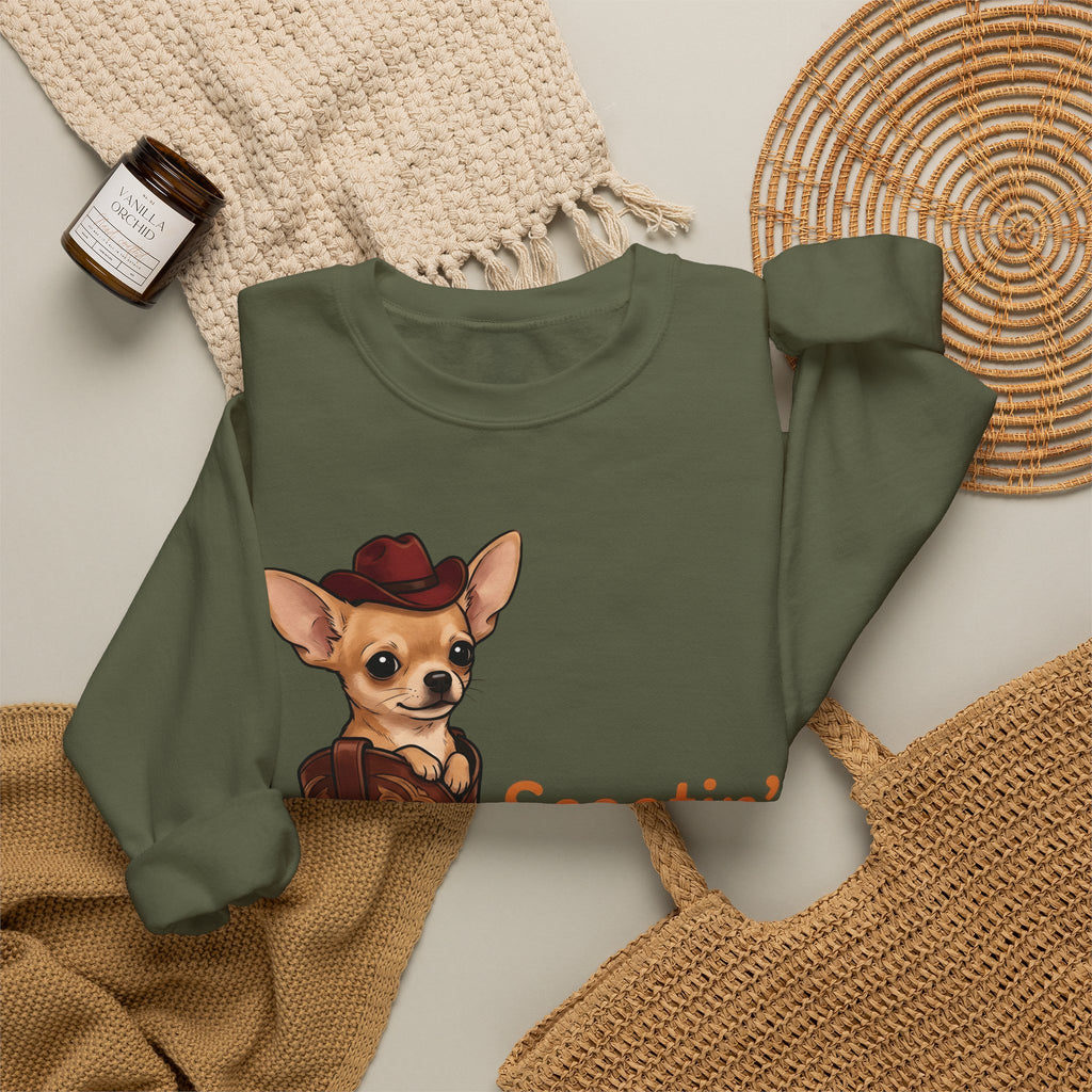 Chihuahua Cowboy Sweatshirt Dog Country Gift Women Hand Drawn Sweatshirt Puppy Sweatshirt Dog Fan Illustrated Sweatshirt Country Graphic Rustic Cowboy Boot