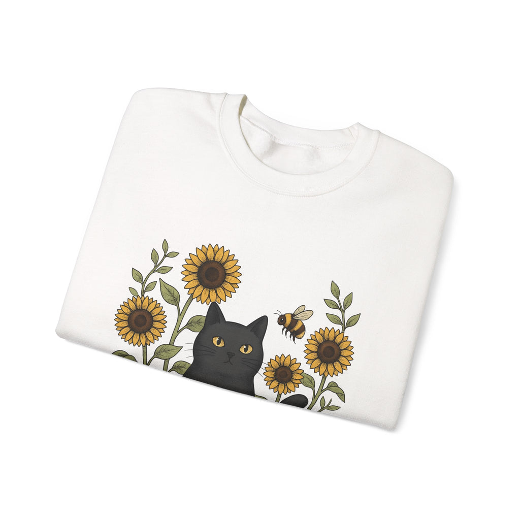 Dark Cat Sweatshirt Boho Chic Garden Gift Women Line Art Sweatshirt Black Cat Sweatshirt Bohemian Fan Minimalist Sweatshirt Gardening Graphic Cartoon Yellow