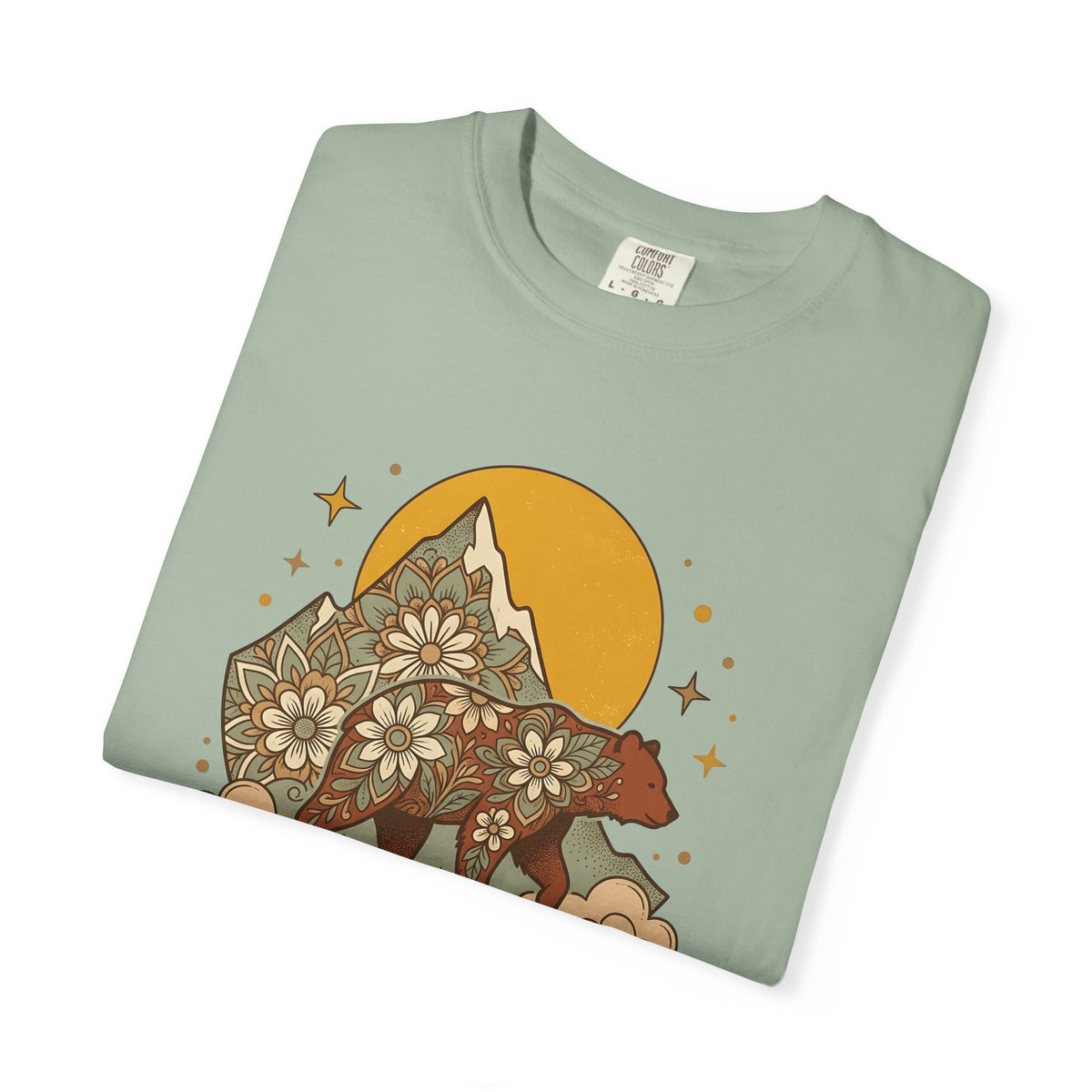 Flower Bear T-Shirt Boho Chic Outdoors Gift Women Hippie T-Shirt Teddy Bear T-Shirt Bohemian Fan Psychedelic T-Shirt Nature Graphic Retro Hill