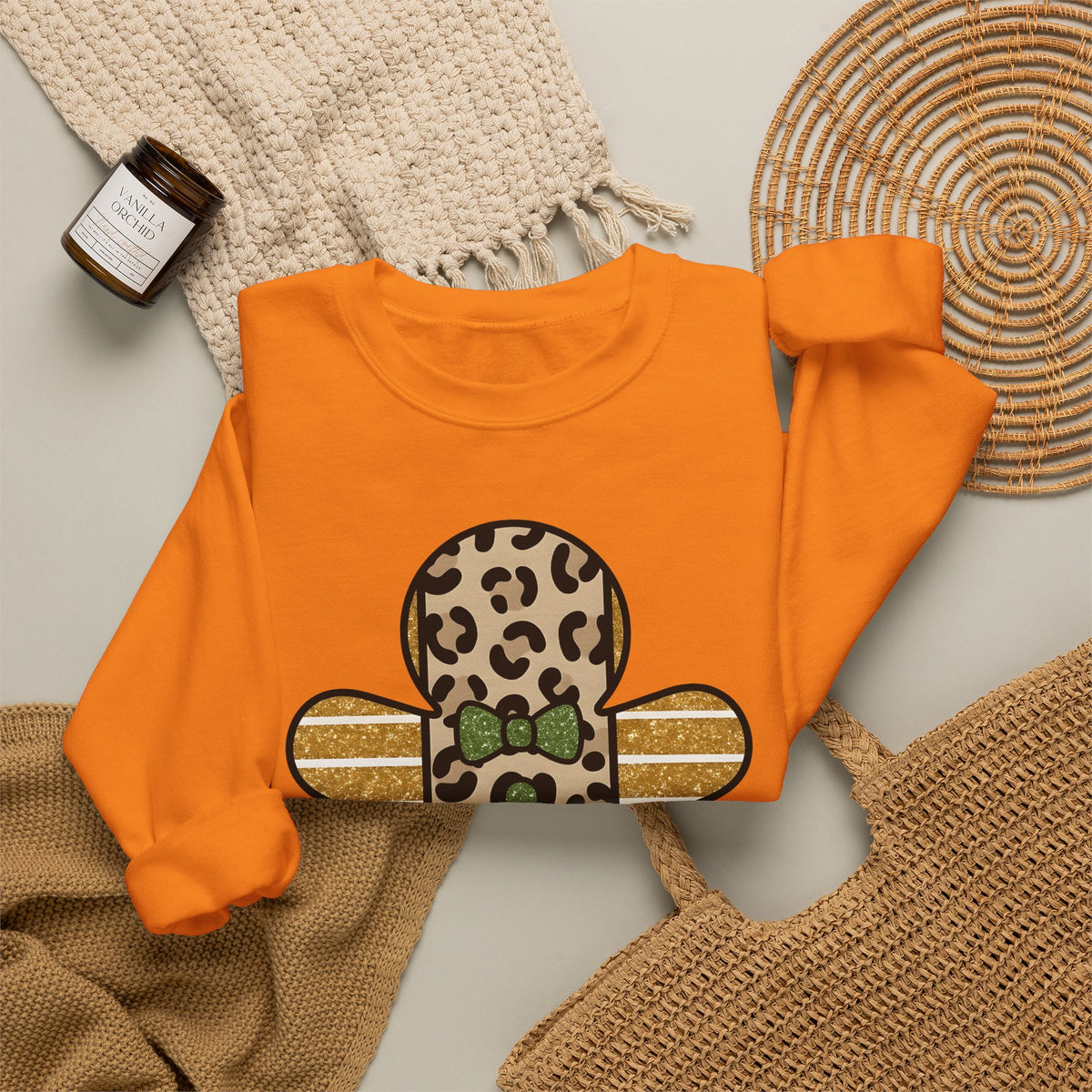 Spotted Gingerbread Animal Xmas Gift Shimmer Gingerbread Man Leopard Fan Glitter Holiday Sweatshirt