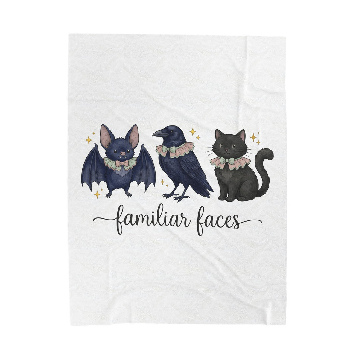 Bat Crow Cat Blanket Halloween Witch Gift Women Cute Blanket Animal Blanket Spooky Fan Cartoon Blanket Magical Graphic Hand