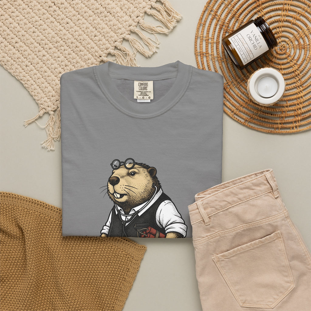 Beaver Apparel T-Shirt Funny Fauna Gift Women Caricature T-Shirt Beaver T-Shirt Humor Fan Cartoon T-Shirt Wildlife Graphic Old School Cash Money