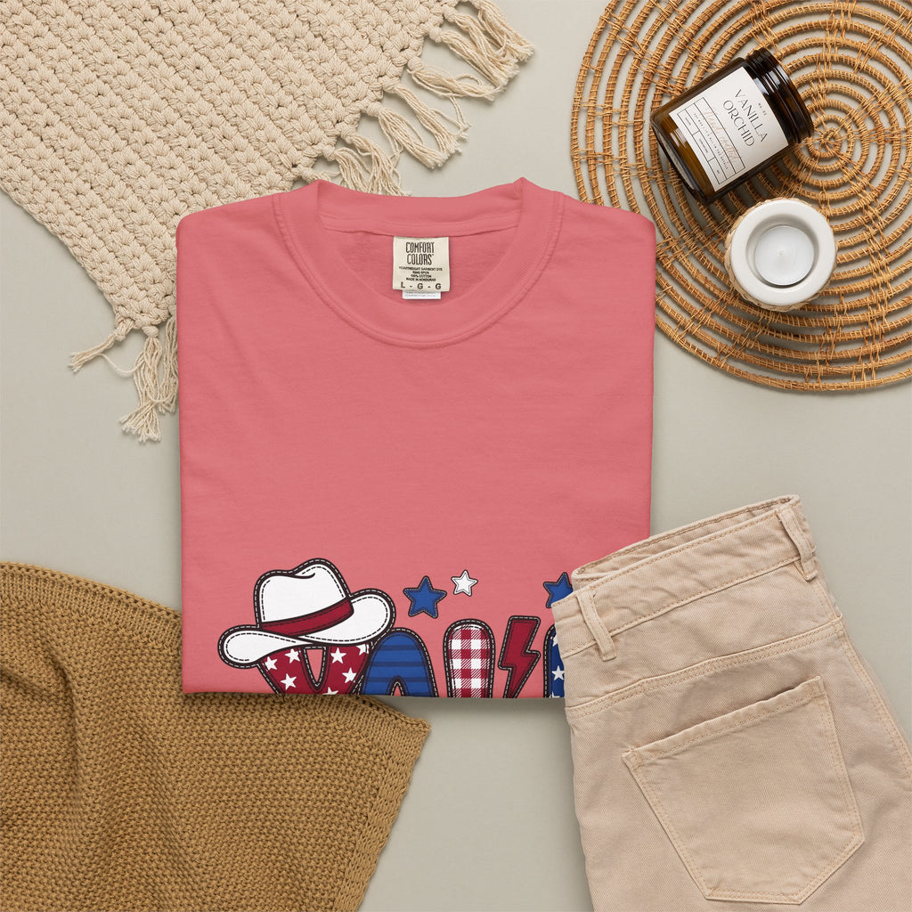 Cowboy Hat Stars T-Shirt America Patriotic Gift Women Cartoon T-Shirt Western Hat T-Shirt Usa Fan Vintage T-Shirt Star Graphic Retro Plaid T-Shirt