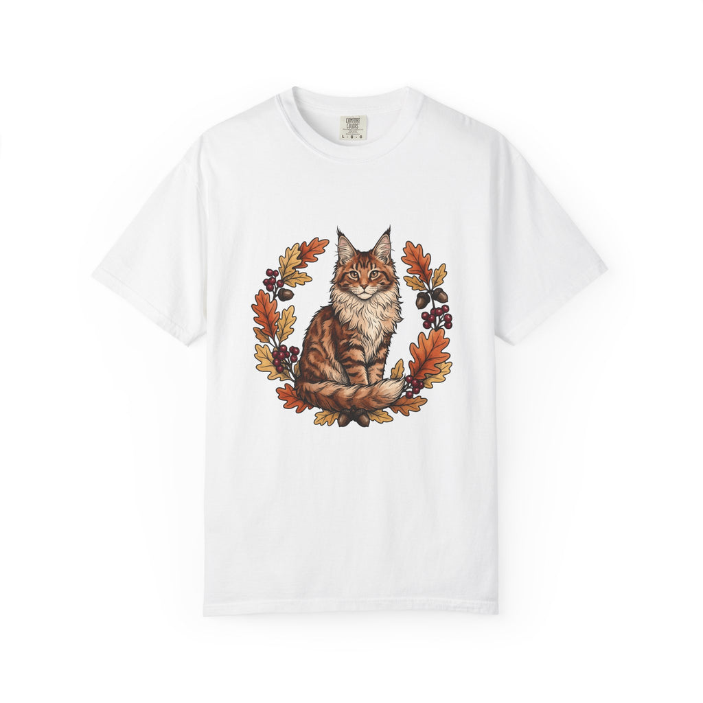 Maine Coon Pet T-Shirt Cat Pumpkin Gift Women Greenery T-Shirt Cat T-Shirt Cat Fan Foliage T-Shirt Gourd Graphic Old-Fashioned Orange Leaves T-Shirt