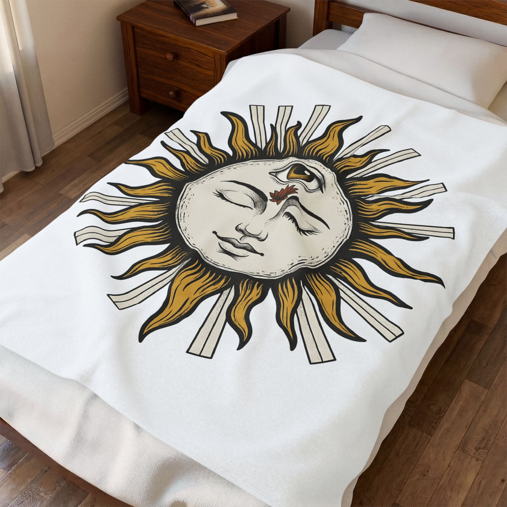 Sun Head Blanket Celestial Metaphysical Gift Women Hippie Blanket Solar Head Blanket Galaxy Fan Cosmic Blanket Bohemian Blanket Spiritual Graphic Retro