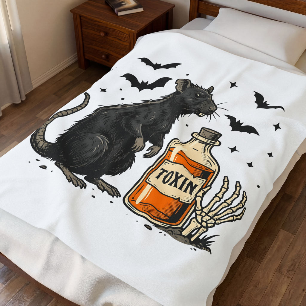Rodent Brew Blanket Halloween Horror Gift Women Hand Drawn Blanket Mouse Brew Blanket Horror Fan Illustrated Graphic Blanket Macabre Skeletal Hand