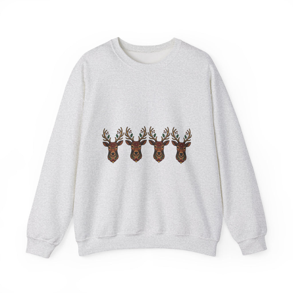 Reindeer Head Holiday Christmas Gift Folk Caribou Christmas Fan Primitive Xmas Vintage Holly Sweatshirt