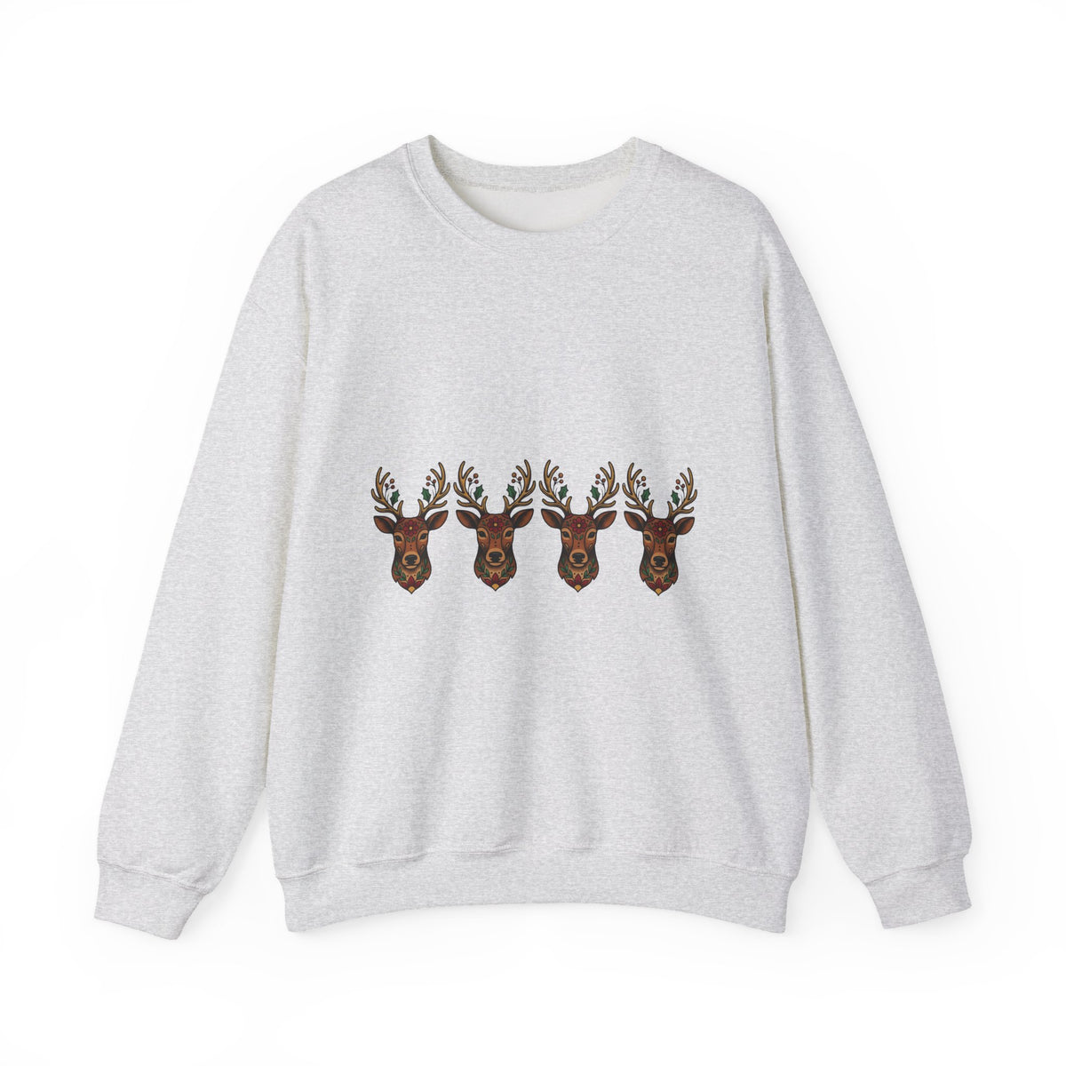 Reindeer Head Holiday Christmas Gift Folk Caribou Christmas Fan Primitive Xmas Vintage Holly Sweatshirt
