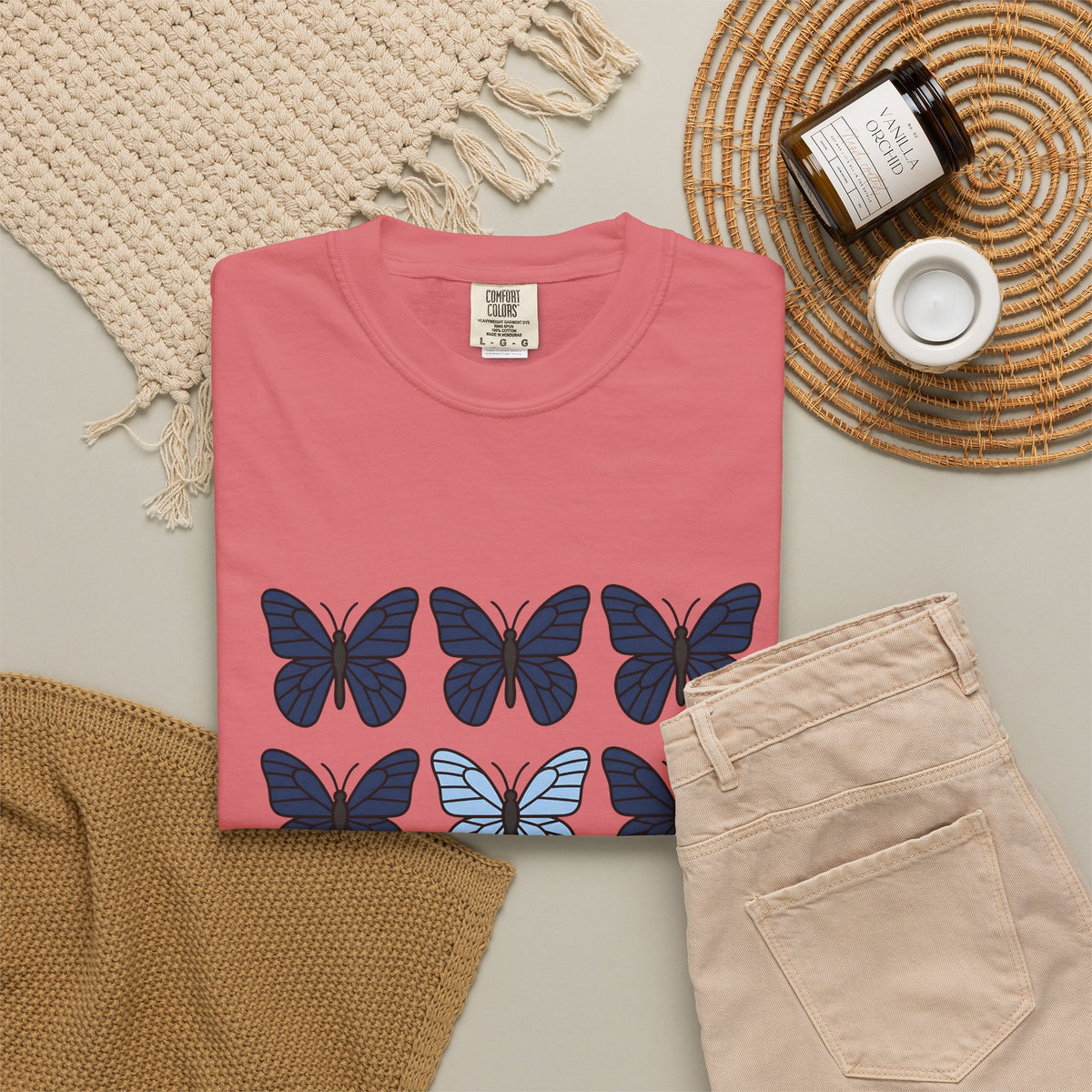 Butterfly Motif T-Shirt Boho Chic Plants Gift Women Plain T-Shirt Butterfly T-Shirt Hippie Fan Simple T-Shirt Floral Graphic Fresh Proportion
