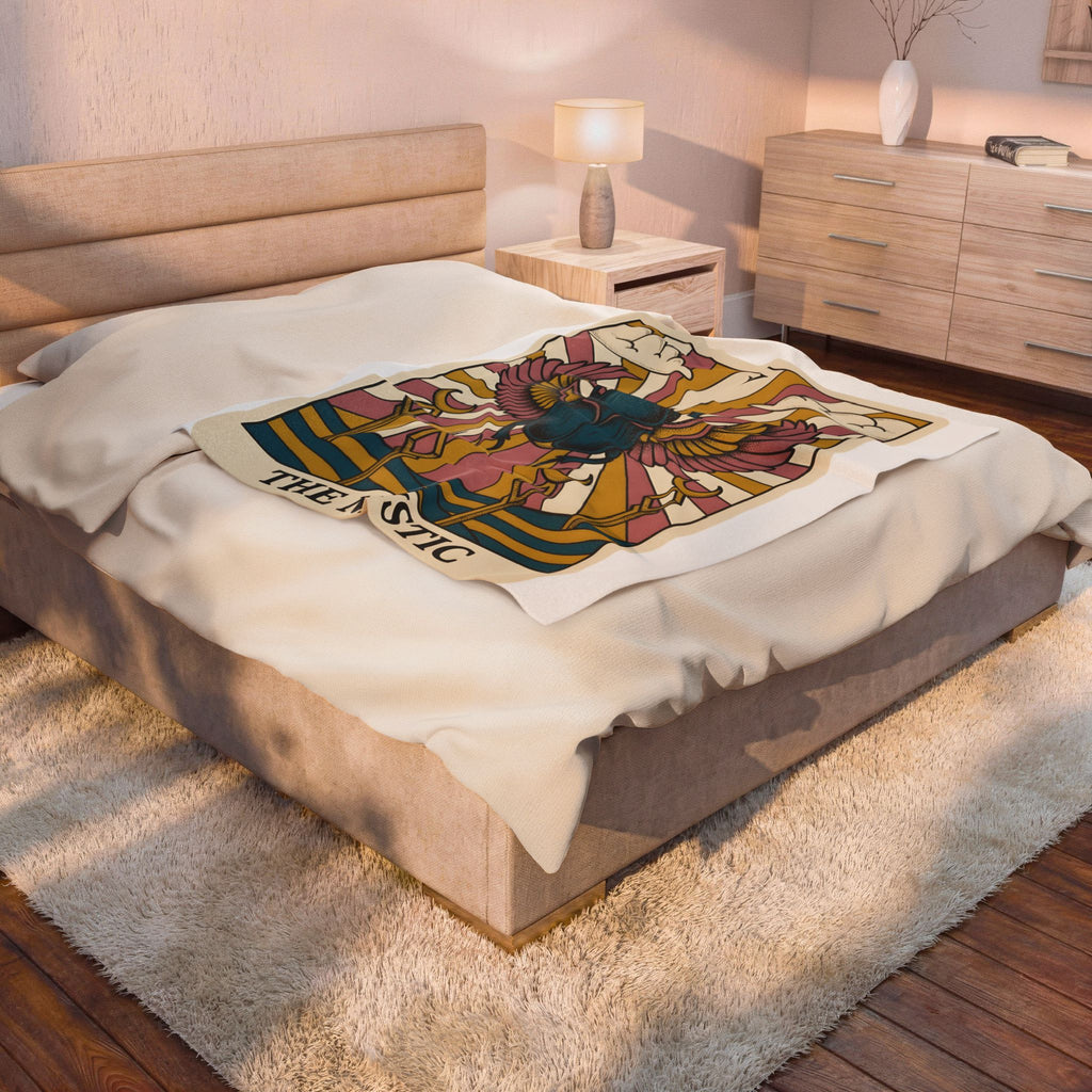 Beetle Blanket Boho Chic Esoteric Gift Women Divination Card Blanket Bug Blanket Bohemian Fan Tarot Blanket Mystical Graphic Hand Drawn Crescent
