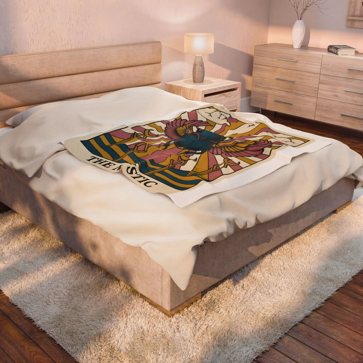 Beetle Blanket Boho Chic Esoteric Gift Women Divination Card Blanket Bug Blanket Bohemian Fan Tarot Blanket Mystical Graphic Hand Drawn Crescent