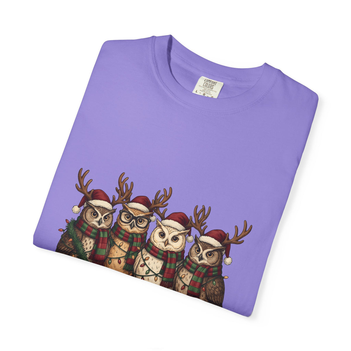 Owl Pack T-Shirt Christmas Pets Gift Women Line Art T-Shirt Owl T-Shirt Xmas Fan Owl Hoot Graphic Illustration Led Lights T-Shirt