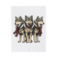 Wolf Trio Blanket Christmas Animal Gift Women Hand Drawn Blanket Pack Blanket Xmas Fan Illustrated Blanket Creature Graphic Vintage Scarf Blanket