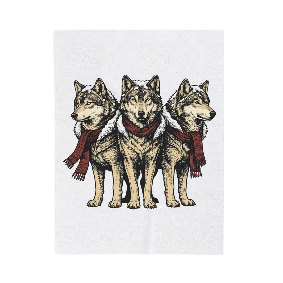 Wolf Trio Blanket Christmas Animal Gift Women Hand Drawn Blanket Pack Blanket Xmas Fan Illustrated Blanket Creature Graphic Vintage Scarf Blanket