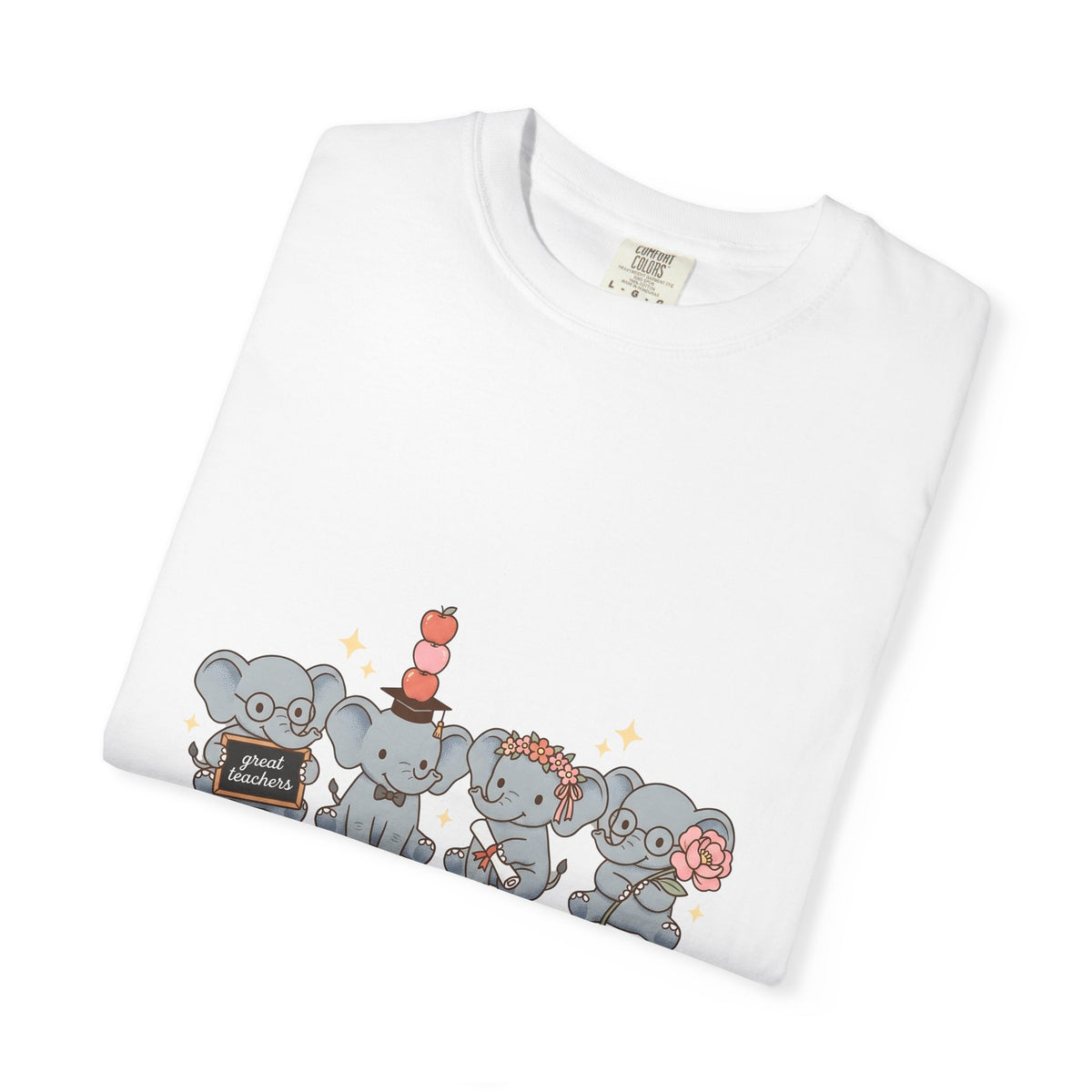 Elephant Group T-Shirt Teacher Graduation Gift Women Cute T-Shirt Herd T-Shirt Educator Enthusiast Cartoon T-Shirt Graduate Graphic Hand Drawn