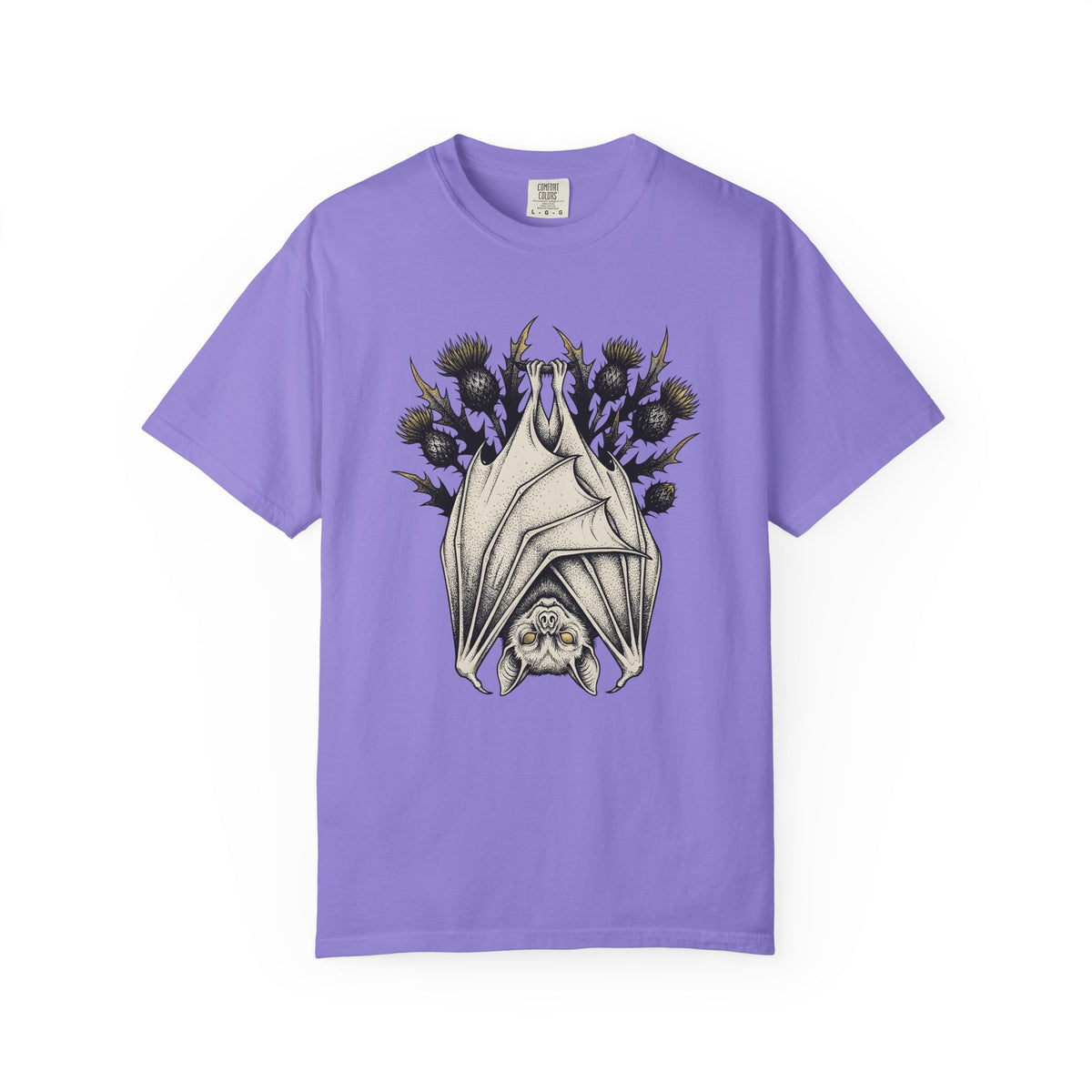 Bat Design T-Shirt Halloween Greenery Gift Women Macabre T-Shirt Bat T-Shirt Horror Fan Dark T-Shirt Foliage Graphic Sketch Bloom T-Shirt