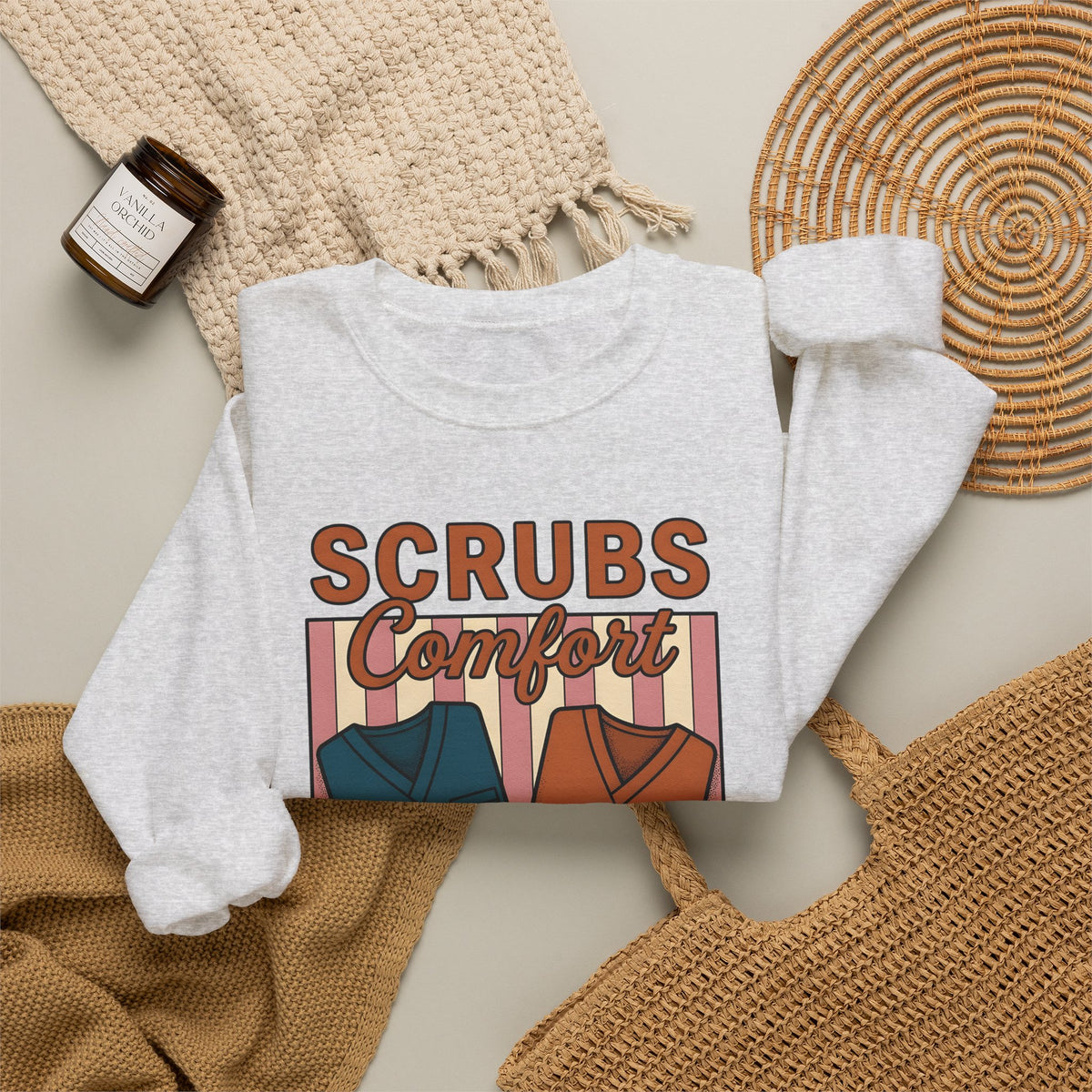Scrubs Print Sweatshirt Nurses Wellness Gift Women Hand Drawn Sweatshirt Medical Print Sweatshirt Nurse Enthusiast Illustration Graphic Line Art Red Cross