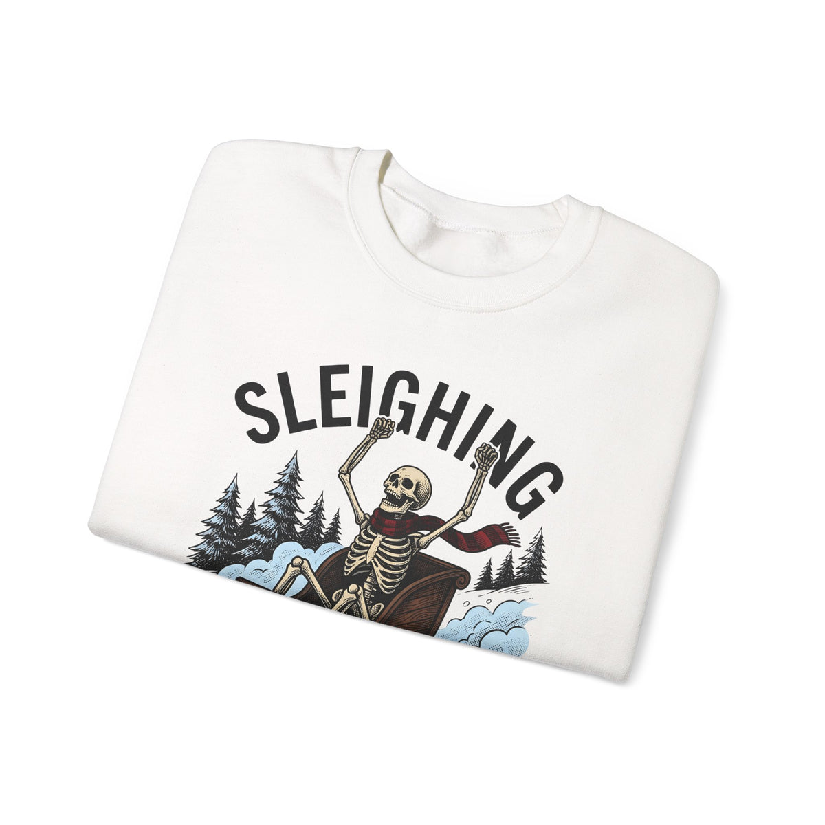 Bone Sleigh Sweatshirt Christmas Comedy Gift Women Shabby Chic Sweatshirt Sleigh Bell Sweatshirt Xmas Fan Distressed Sweatshirt Humor Graphic Doodle Fir Trees