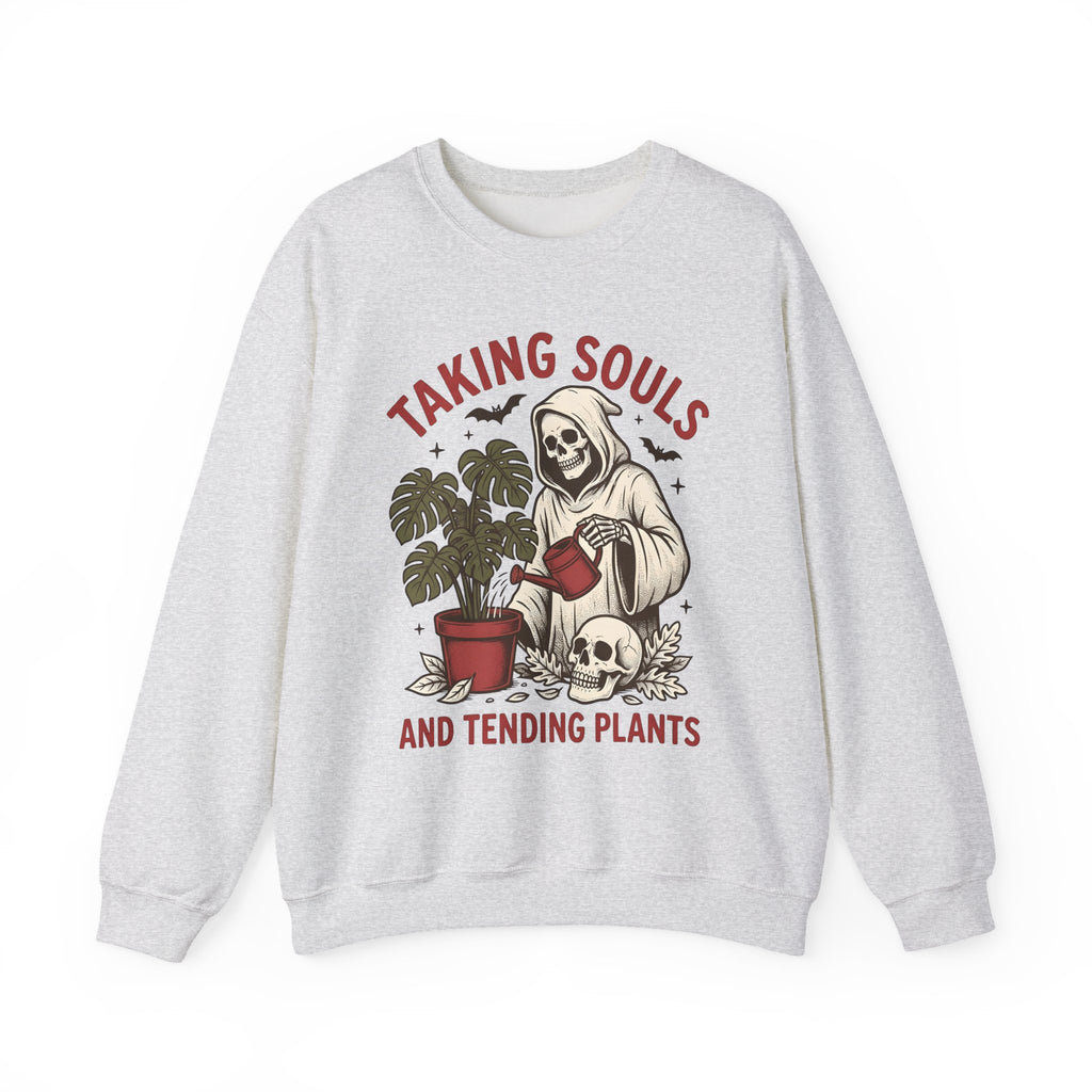 Skull Harvester Sweatshirt Halloween Outdoors Gift Women Classic Sweatshirt Reaper Sweatshirt Horror Fan Skull Sweatshirt Wilderness Graphic Line Art Jungle