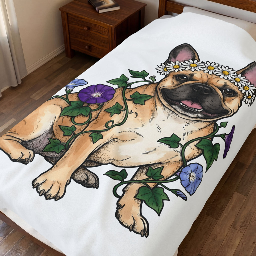 French Bulldog Blanket Dog Garden Gift Women Flower Blanket Bulldog Blanket Dog Fan Puppy Blanket Gardening Graphic Sketch Blossoms Blanket