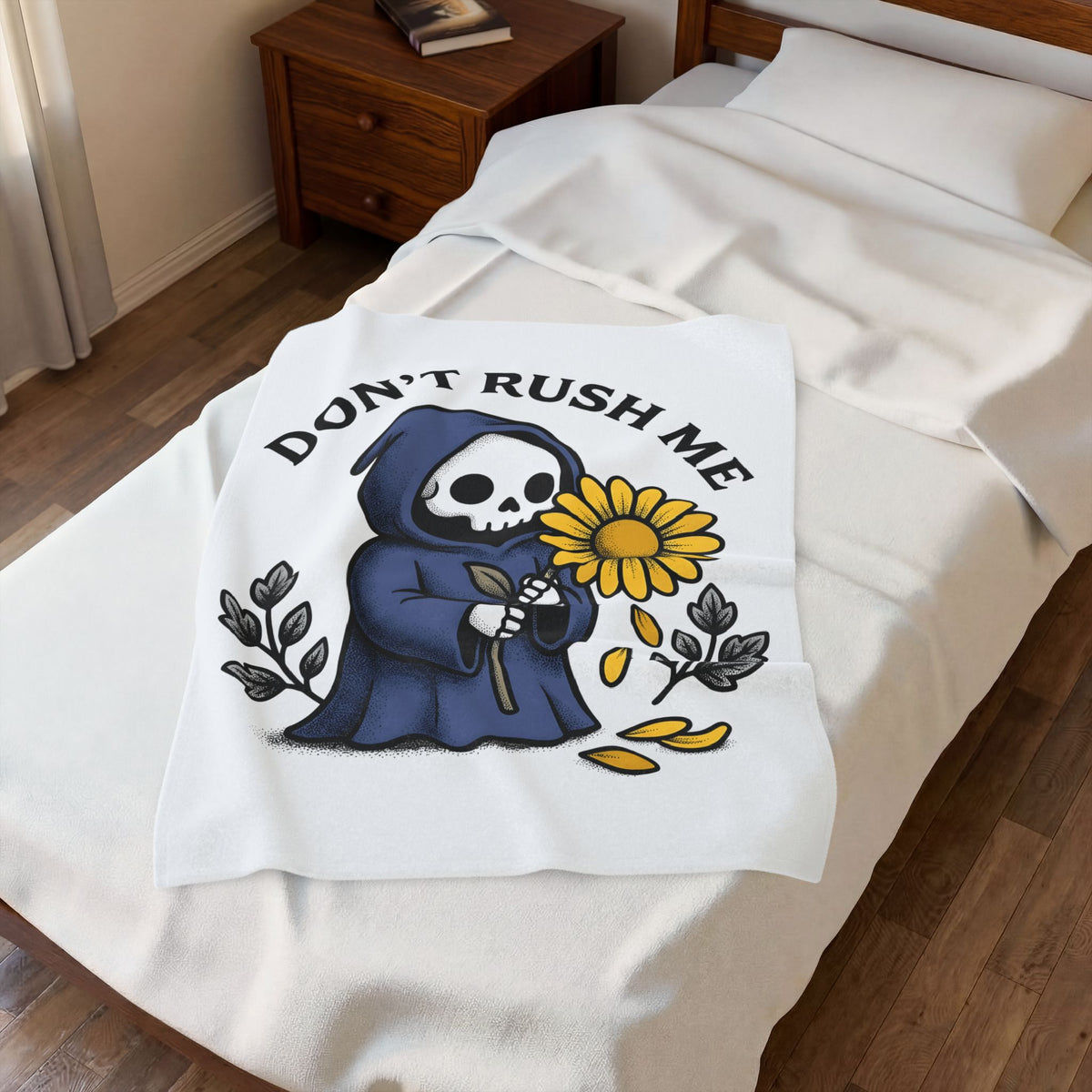 Death Figure Blanket Halloween Witchcraft Gift Women Doodle Blanket Grim Reaper Blanket Horror Fan Skeleton Graphic Blanket Classic Bloom Blanket