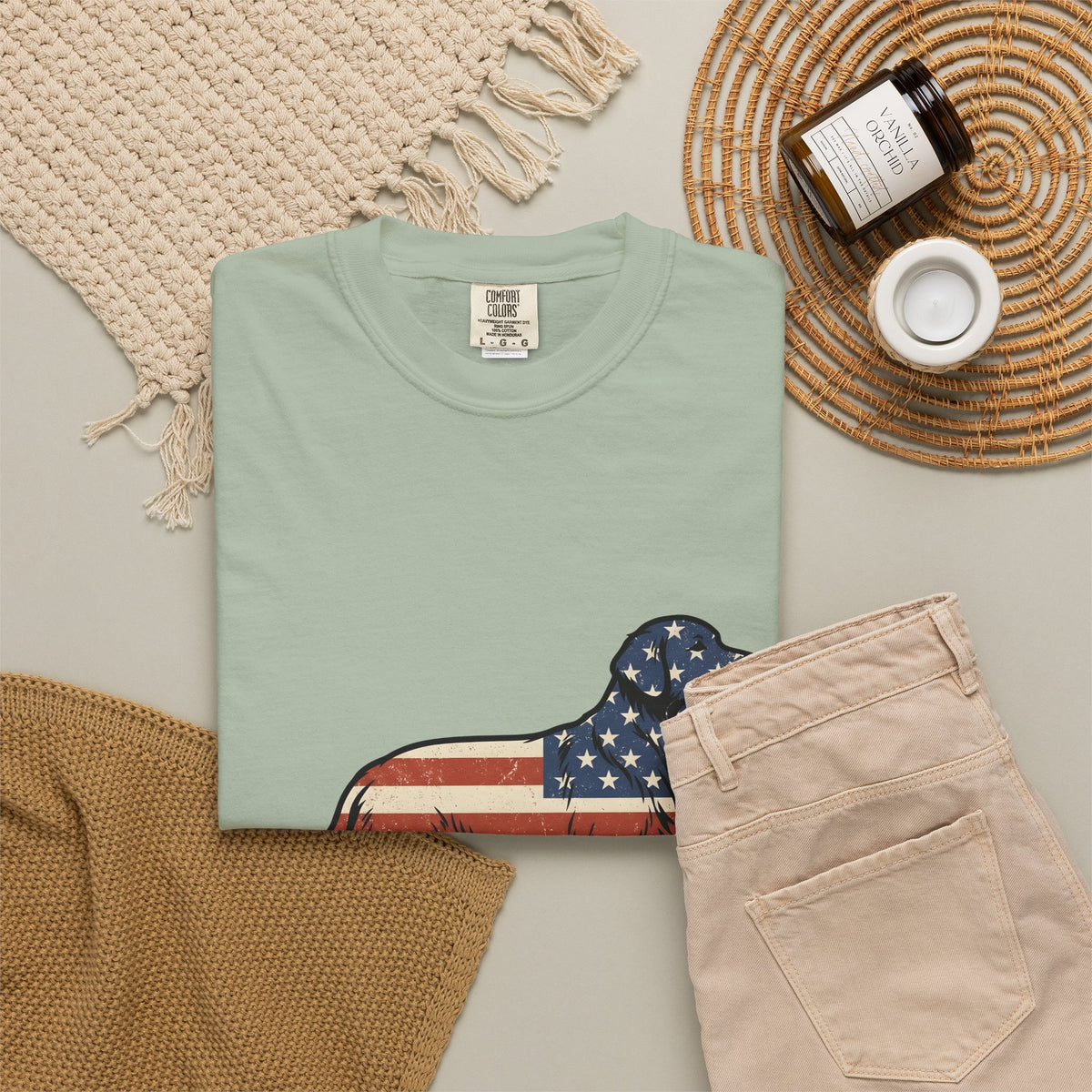 Golden Retriever T-Shirt 4th Of July Pets Gift Women Retro T-Shirt Dog T-Shirt Independence Day Fan Vintage T-Shirt Animal Graphic Sketch Usa Flag