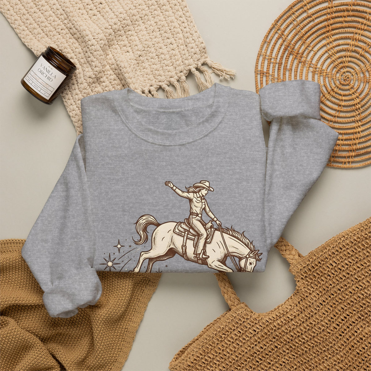 Cowboy Horse Cowgirl Ranch Gift Retro Stallion Cowboy Fan Horseback Sketch Crescent Sweatshirt