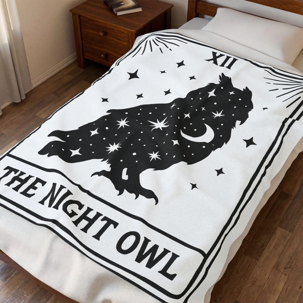 Owl Silhouette Blanket Boho Chic Tarot Gift Women Celestial Blanket Hoot Blanket Bohemian Fan Mystical Blanket Oracle Graphic Vintage Stars Blanket