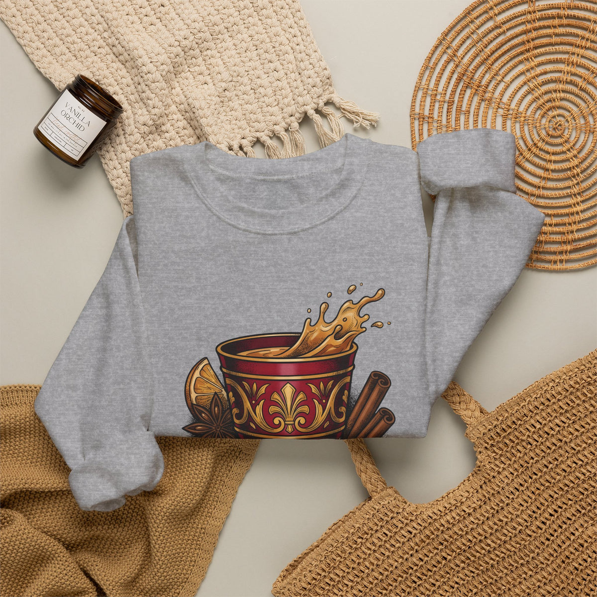 Hot Spiced Drink Holiday Yuletide Gift Farmhouse Mulled Wine Christmas Fan Rustic Winter Outline Sweatshirt