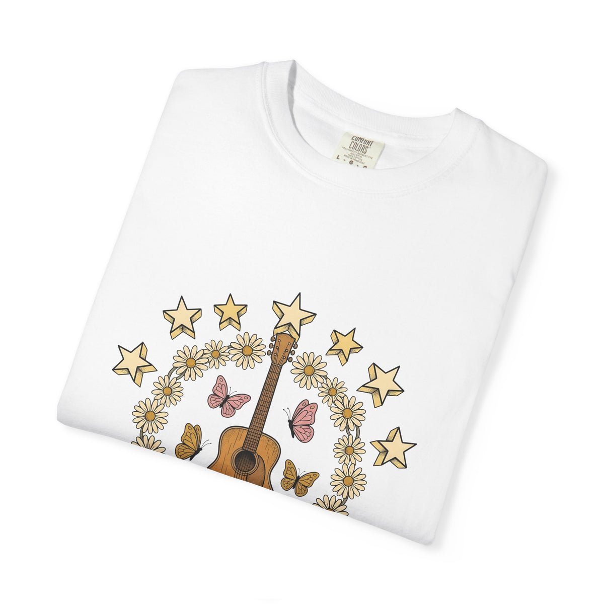 Acoustic Guitar T-Shirt Cowgirl Music Gift Women Boho T-Shirt Guitar T-Shirt Cowboy Fan Boho Chic T-Shirt Melody Graphic Vintage Daisies T-Shirt