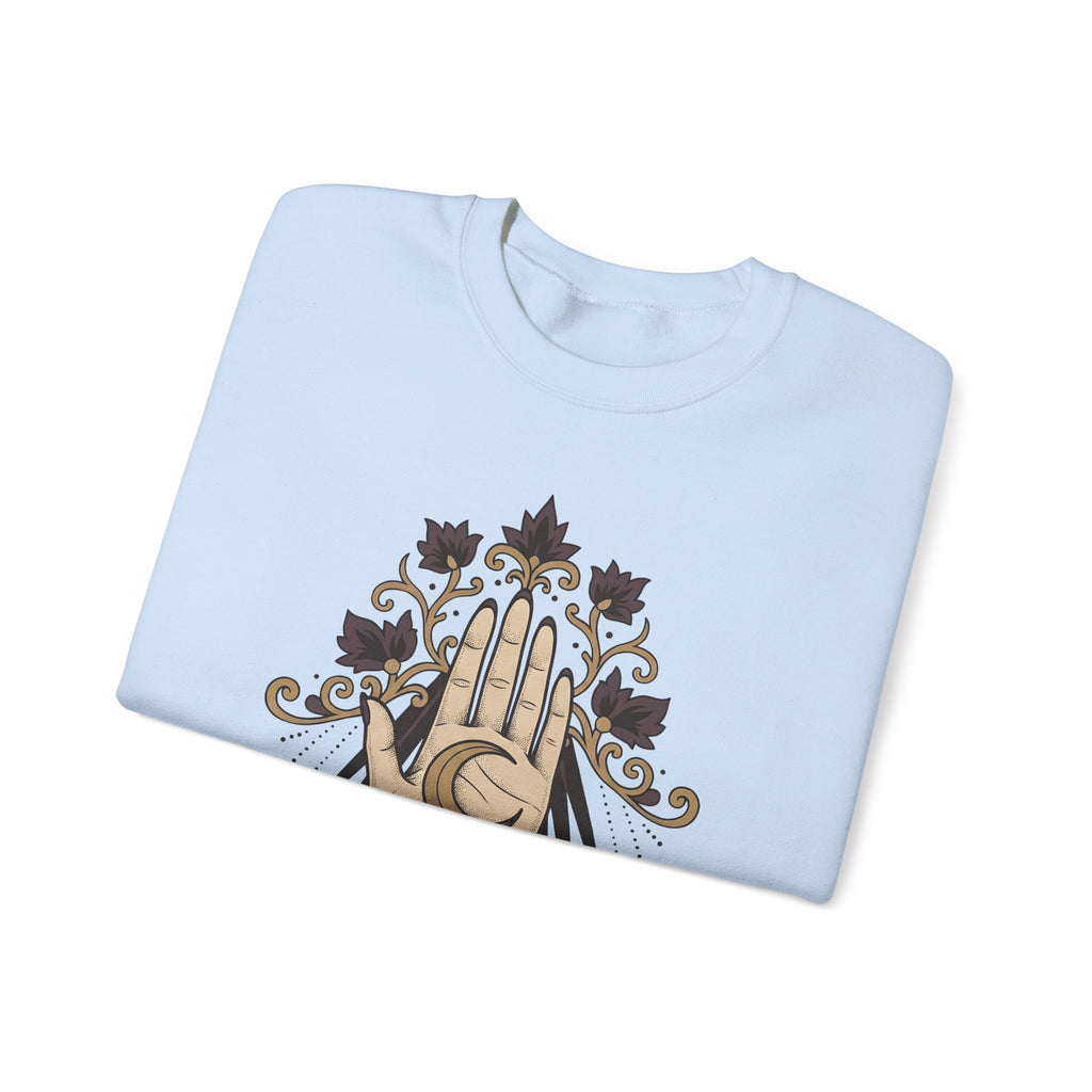 Magical Palm Sweatshirt Boho Chic Metaphysical Gift Women Bohemian Sweatshirt Palmistry Sweatshirt Boho Fan Hippie Sweatshirt Spiritual Graphic Retro Half Moon
