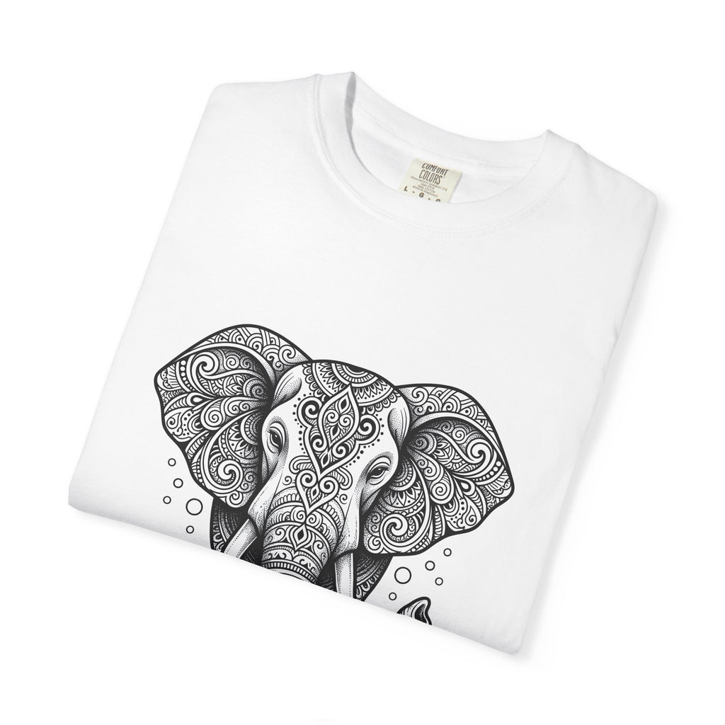 Elephant Art T-Shirt Boho Chic Critter Gift Women Hippie T-Shirt Pachyderm T-Shirt Bohemian Fan Psychedelic T-Shirt Animal Graphic Line Art