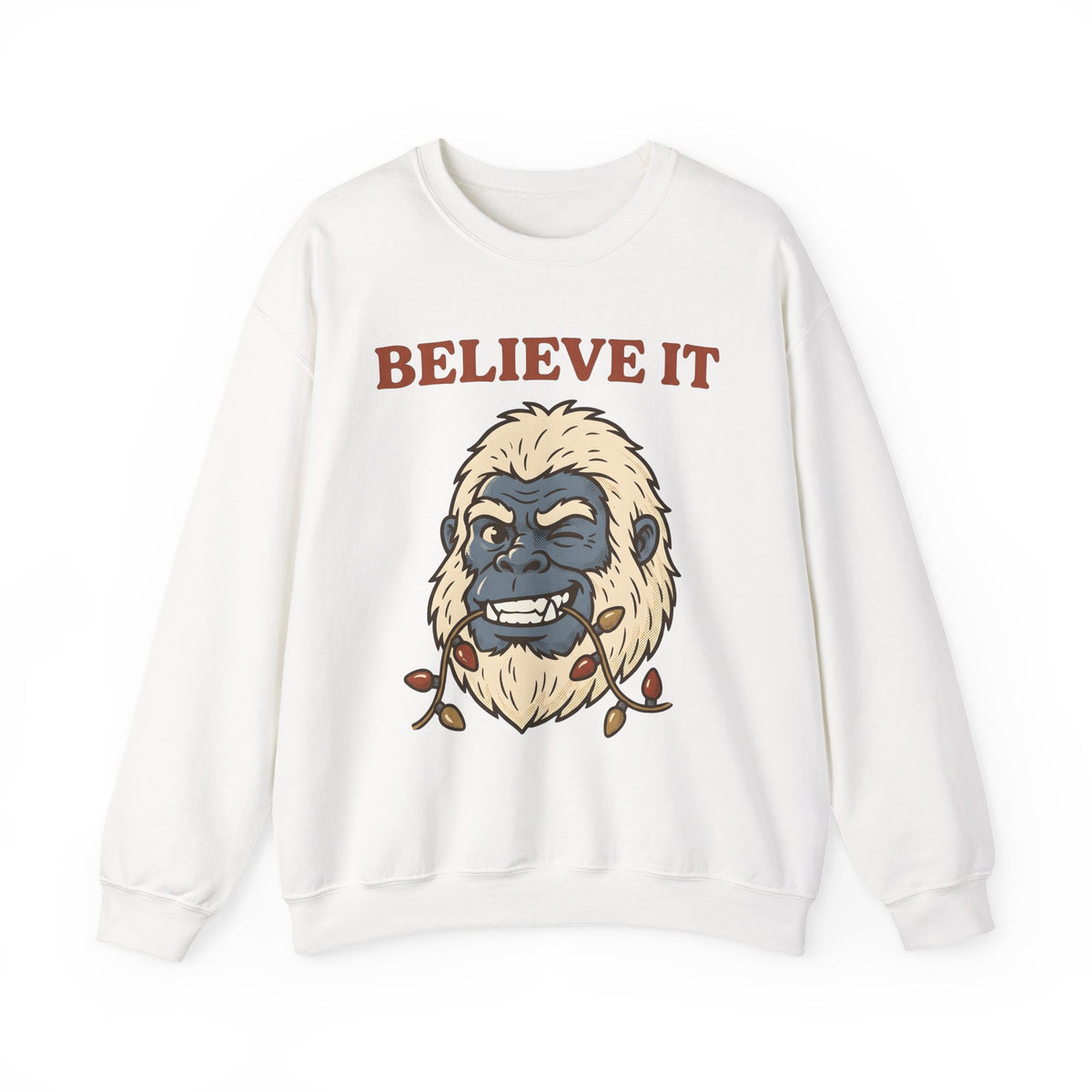 Abominable Snowman Face Sweatshirt Christmas Jokes Gift Women Comic Sweatshirt Yeti Sweatshirt Xmas Fan Cartoon Sweatshirt Pun Graphic Retro Holiday Lights