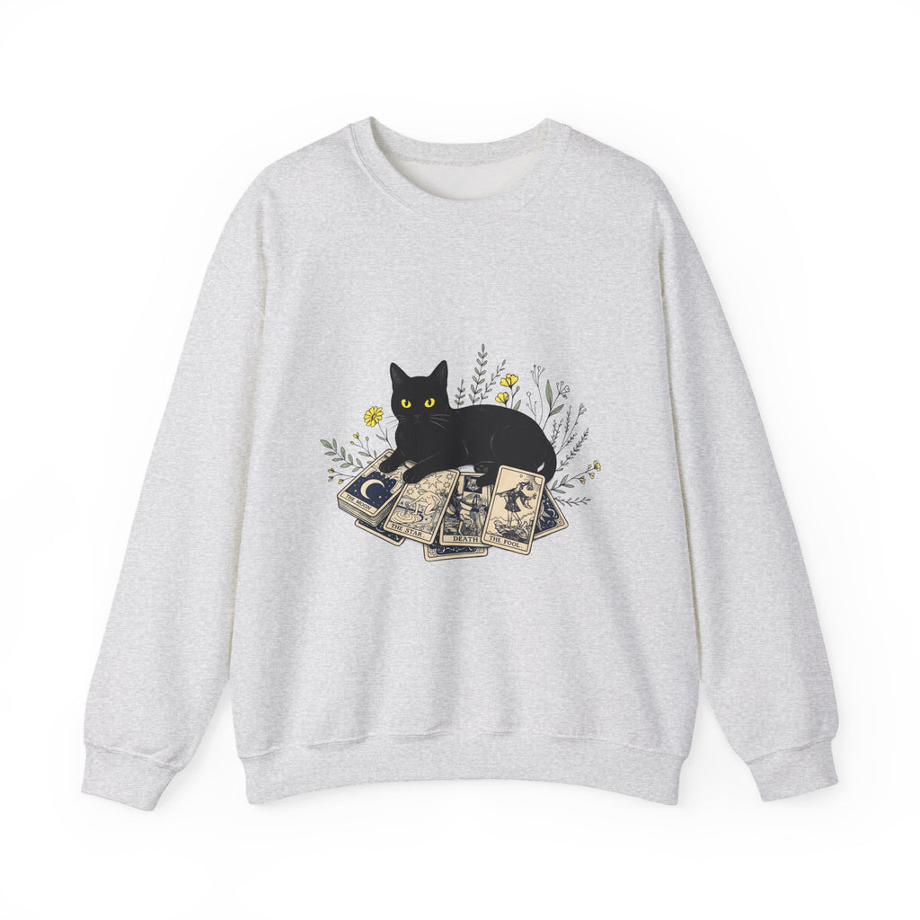 Black Cat Sweatshirt Cat Witchcraft Gift Women Botanical Sweatshirt Cat Sweatshirt Feline Fan Botanical Sweatshirt Occult Graphic Vintage Tarot Cards Sweatshirt
