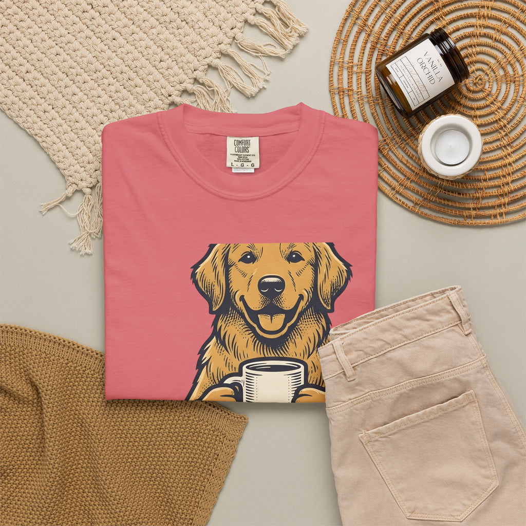Golden Retriever Dog Coffee Gift Vintage Retriever Dog Fan Puppy Coffee Hand Drawn Coffee T-Shirt