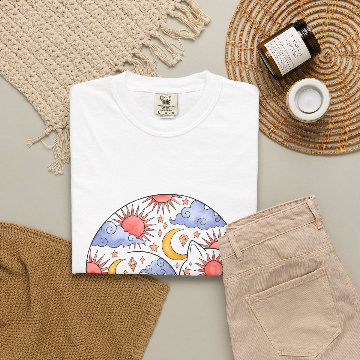 Space Cat T-Shirt Cat Constellation Gift Women Earthy T-Shirt Kitty T-Shirt Cat Fan Feline T-Shirt Galaxy Graphic Pigment Orb T-Shirt