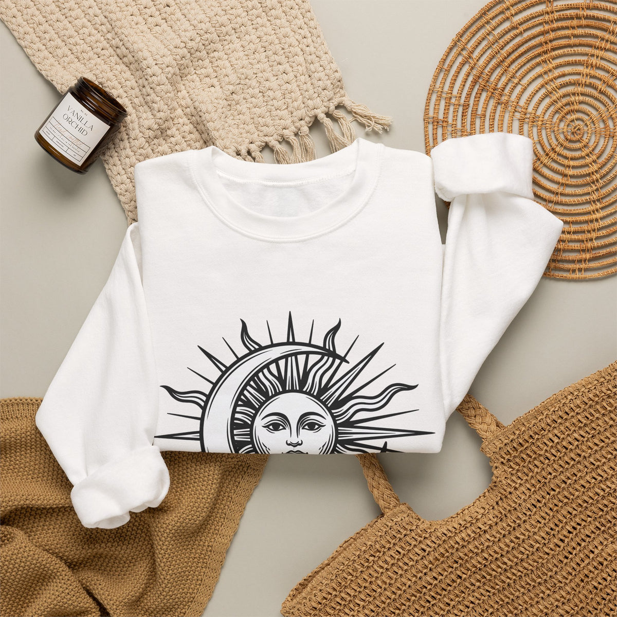 Sun Moon Boho Chic Astrology Gift Sketch Celestial Body Bohemian Enthusiast Drawing Astrology Sweatshirt